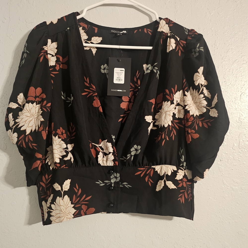 Floral Black Rust Cream Color Crop Top by Fashion Nova